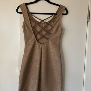 YA Los Angeles Bodycon Gold Sleeveless Dress with Beaded Back - Size Small